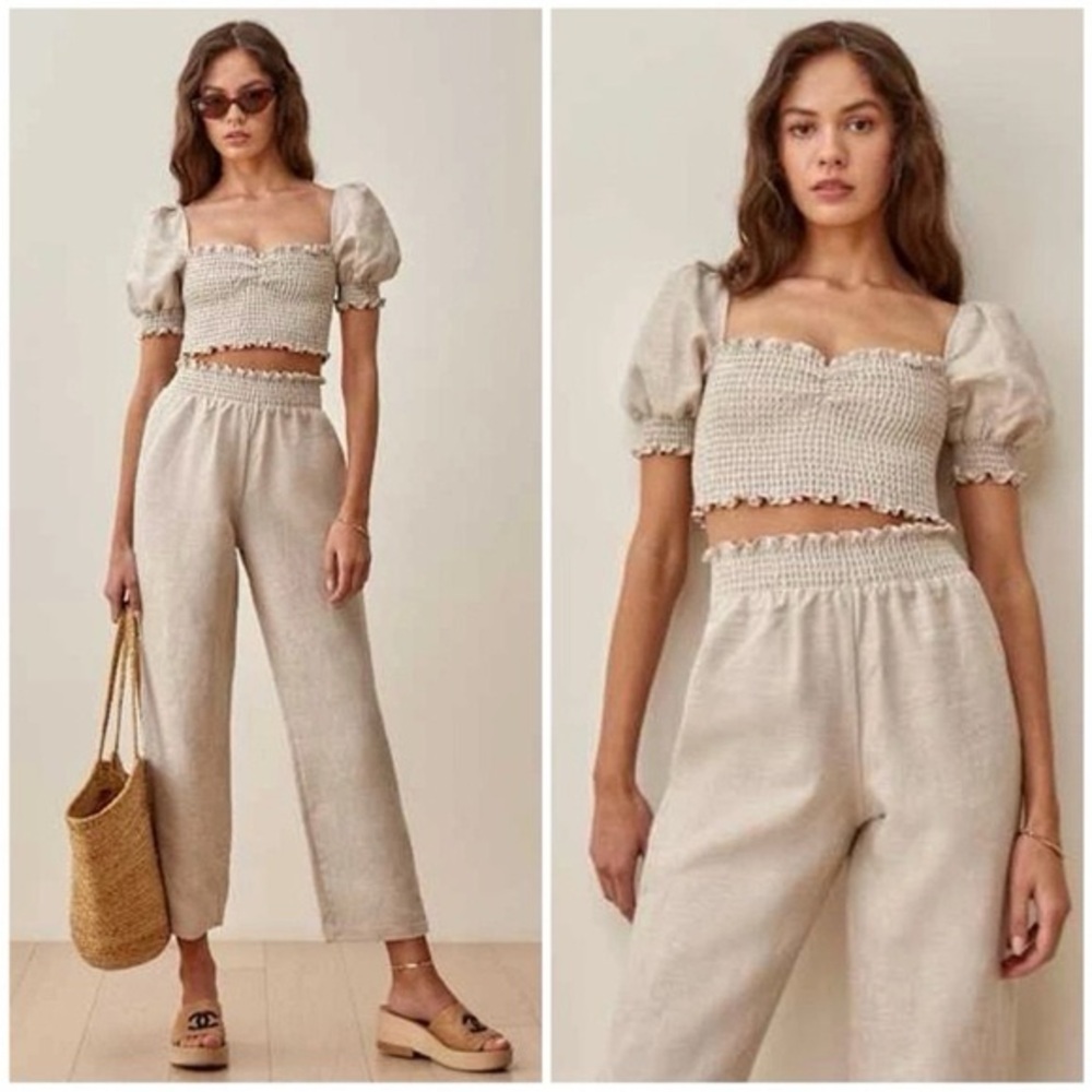 Reformation Mora Linen Two Piece Coord top and pants
